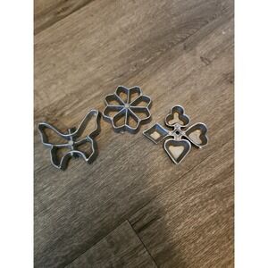 Vintage Cookie‎ Cutters Set of 3 Metal Butterfly Flower Heart Shapes Cast Iron